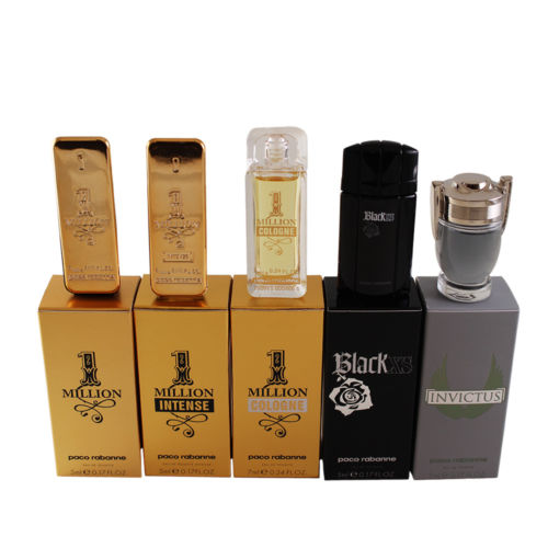 PACO RABANNE 1 MILLION (M) EDT 5ML+1 M INTENSE 5ML+1 M COLOGNE 7ML+BLACK XS EDT 5ML+INVICTUS EDT 5ML